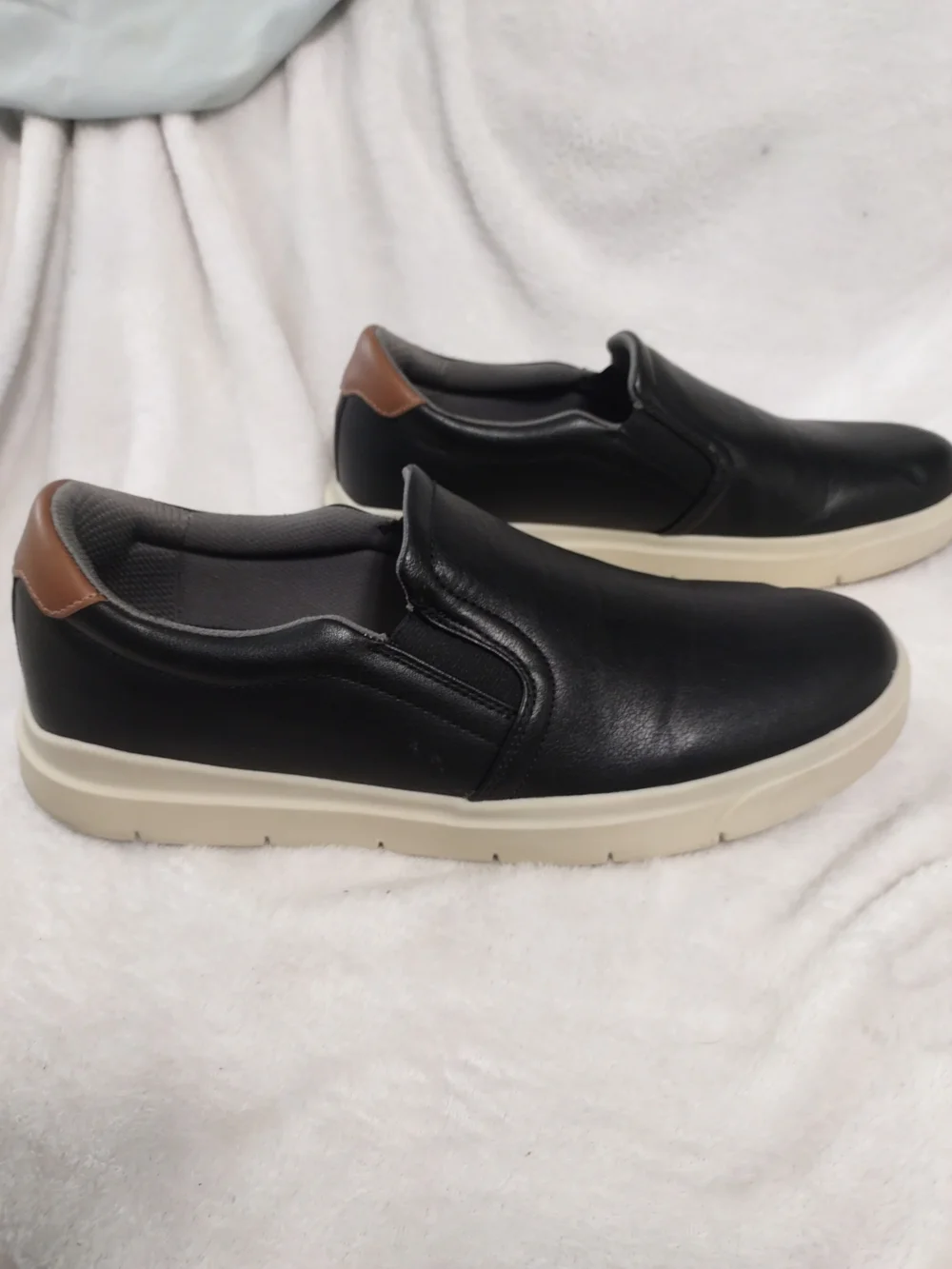 Dr. Scholl's Black Slip-On Loafers with Brown Heel Accent and Cream Sole